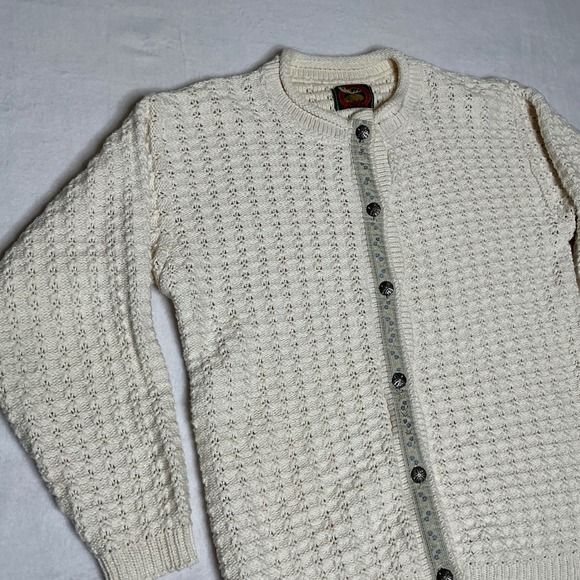 Vintage 90's Alps Ivory Chunky Handknit Floral Sweater Womens Grandma Fashion - Picture 1 of 7